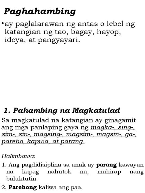 5 uri ng paghahambing|Paghahambing .